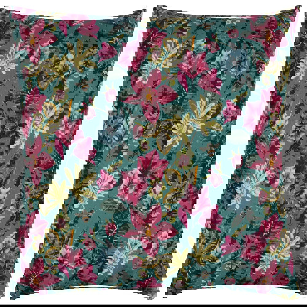 Wylder Midnight Garden Bee Outdoor Cushion Cover - Teal