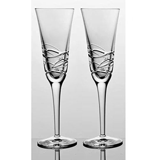 DIAMANTE Champagne Flutes 24% Lead Crystal Hand Cut 'Waves' Prosecco Glasses