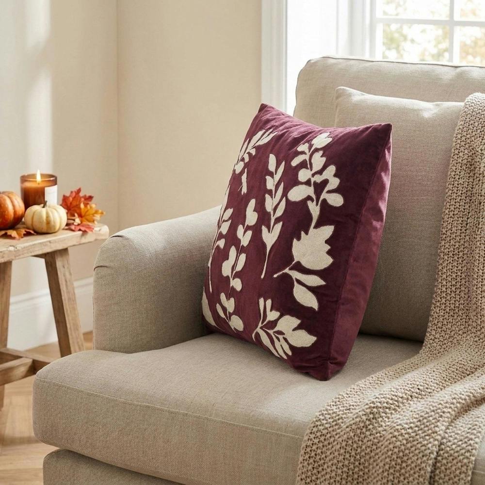 Garden Greatness Autumn Leaves Applique Decorative Cushion