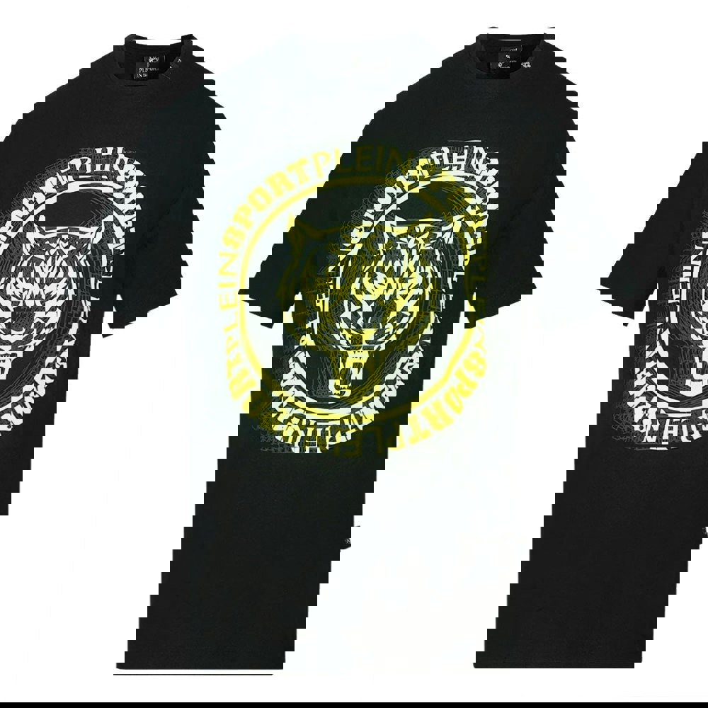 Plein Sport Yellow Scribble Layer Logo T-Shirt - Black