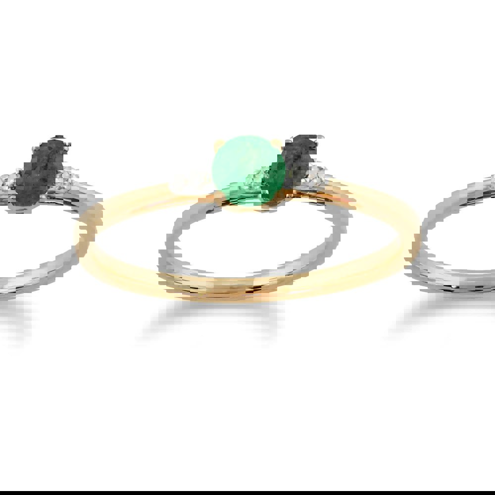 Classic Round Emerald & Diamond Ring in 9ct Yellow Gold - Gemondo