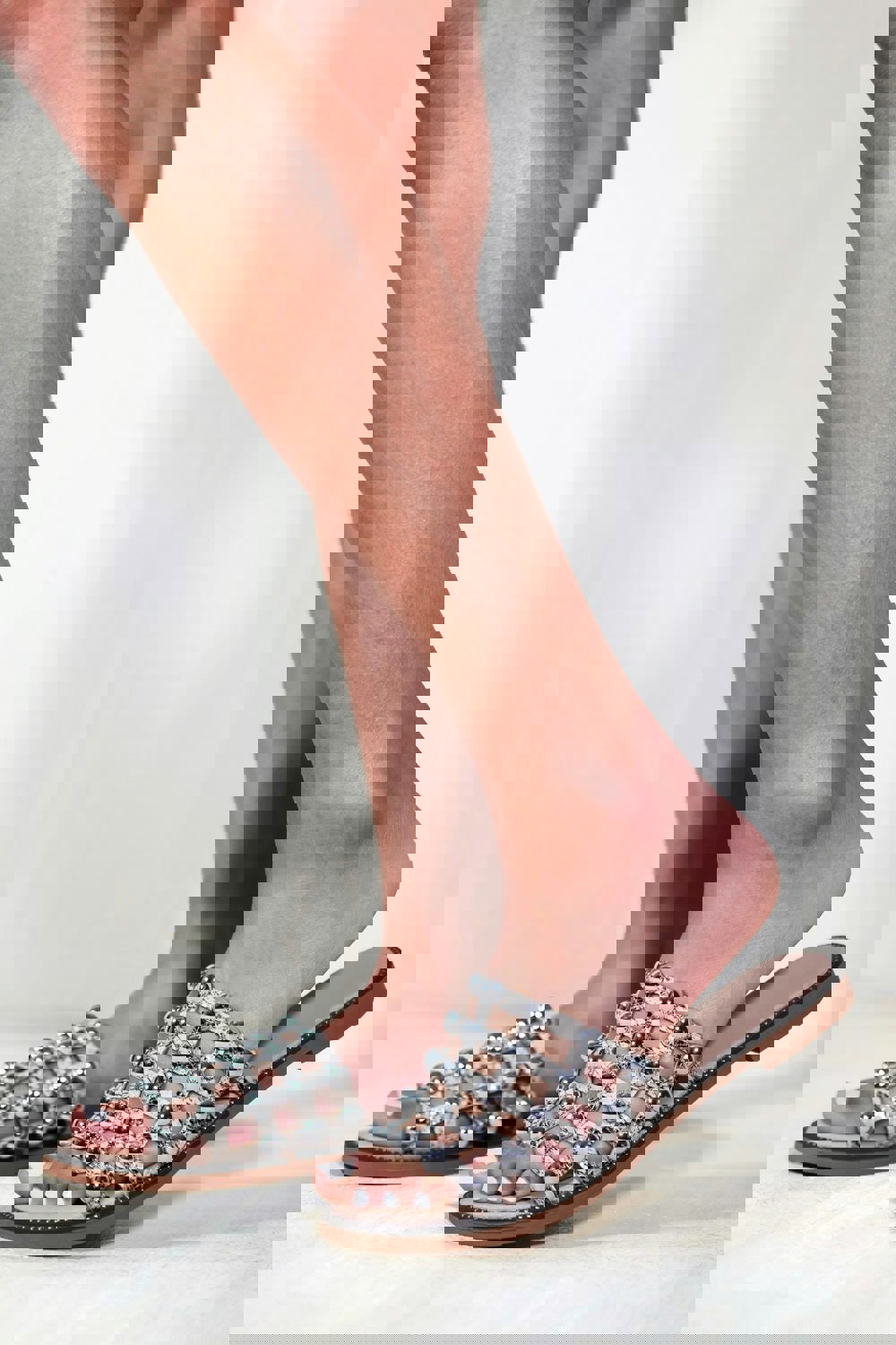 Where's That From KELLY STUDDED SLIDER WITH CAGED STUDDED DETAILING IN NATURAL SNAKE
