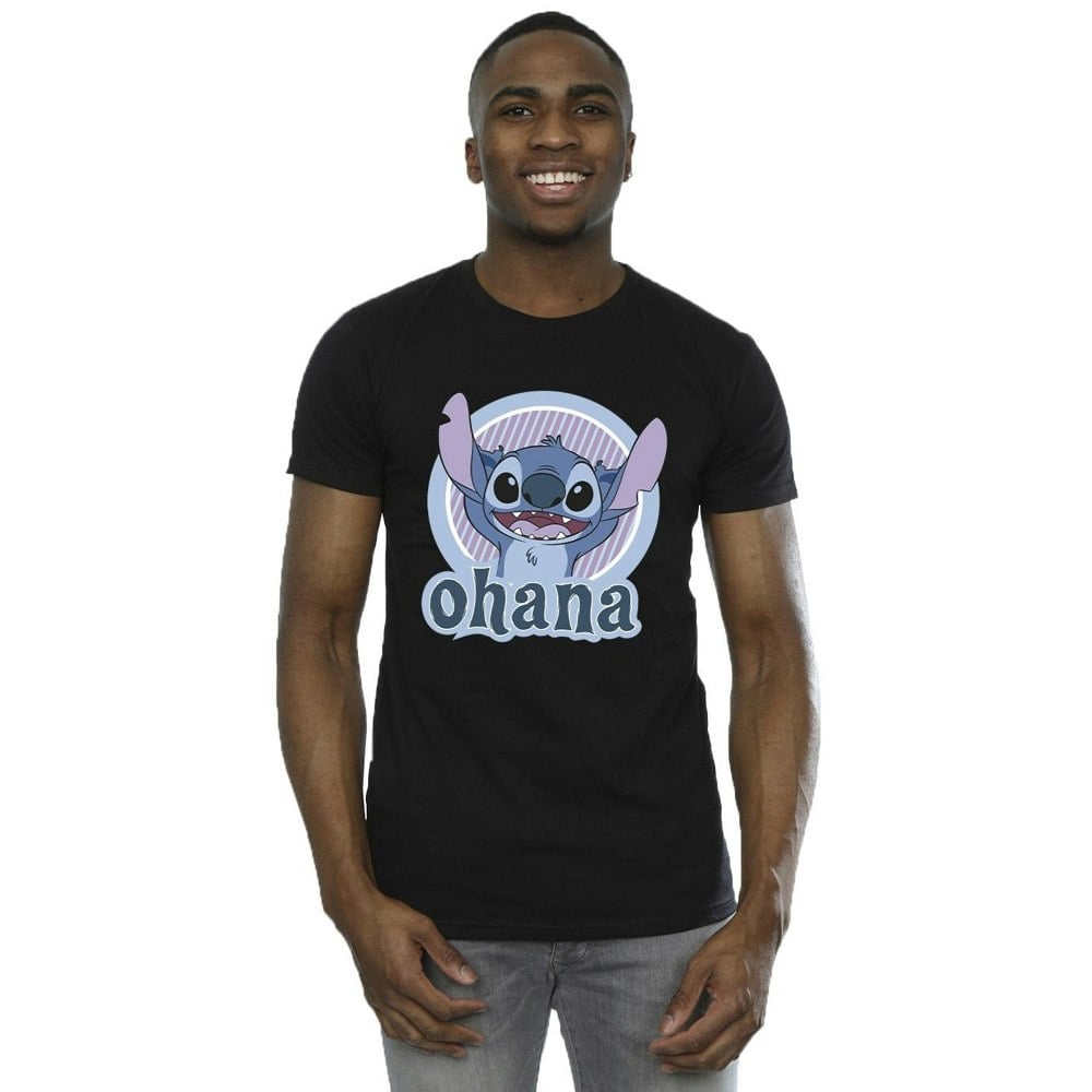 Disney Mens Lilo And Stitch Ohana Circle T-Shirt - Black