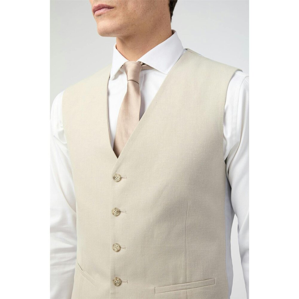 Alexandre Silver Alexandre Tailored Fit Stone Linen Waistcoat