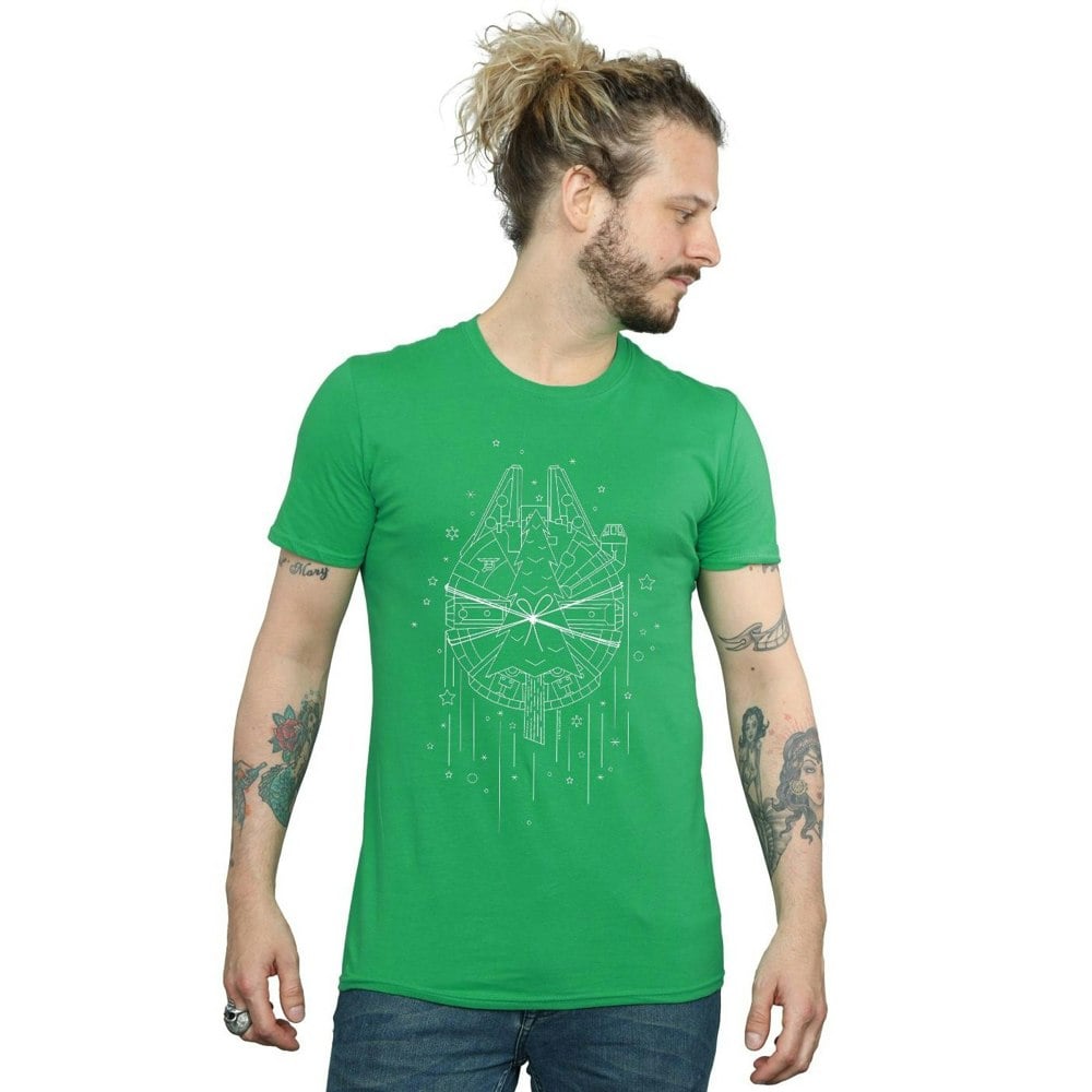 Star Wars Mens Millennium Falcon Christmas Tree Delivery T-Shirt - Irish Green