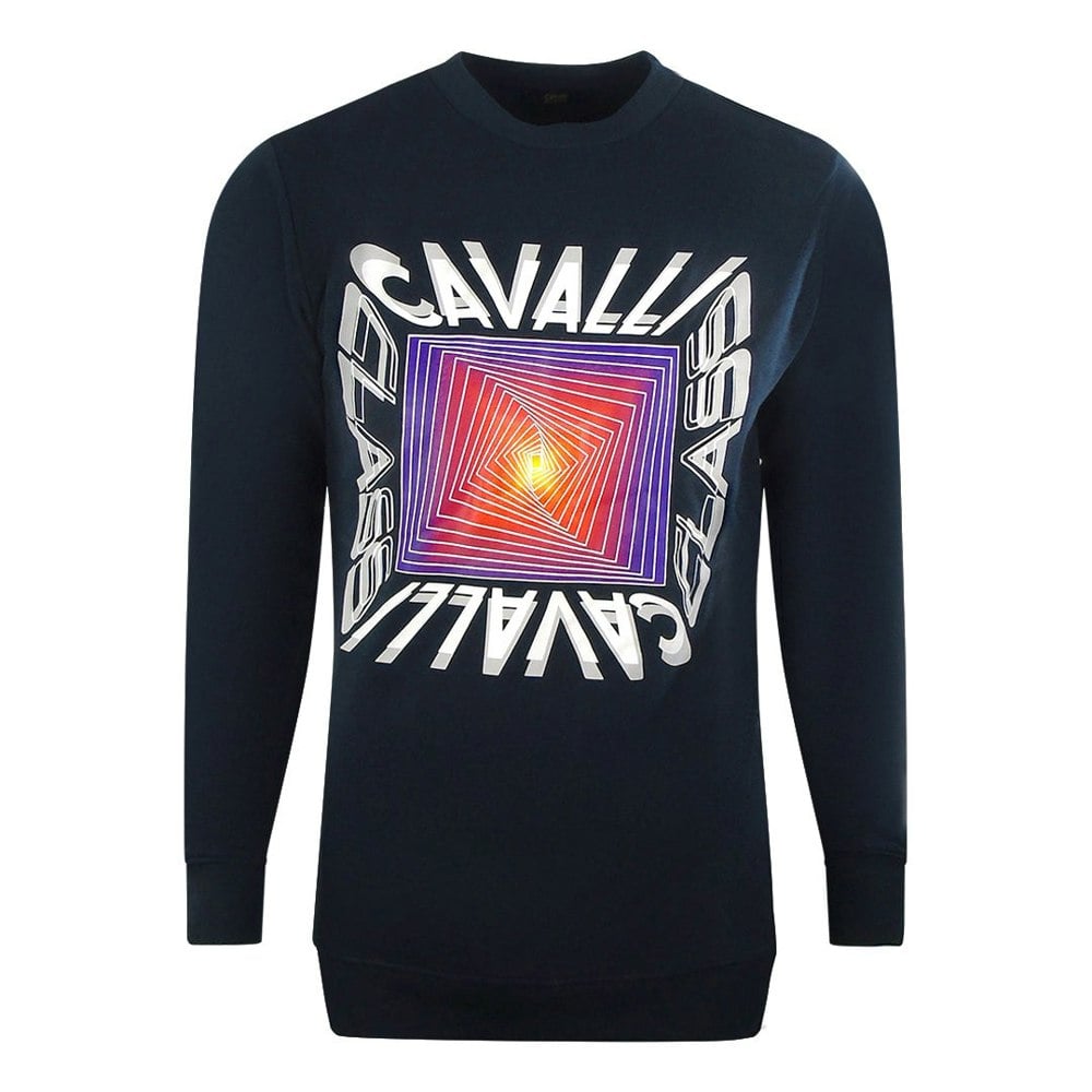 Cavalli Class Asymmetric Box Design Navy Blue Sweatshirt L