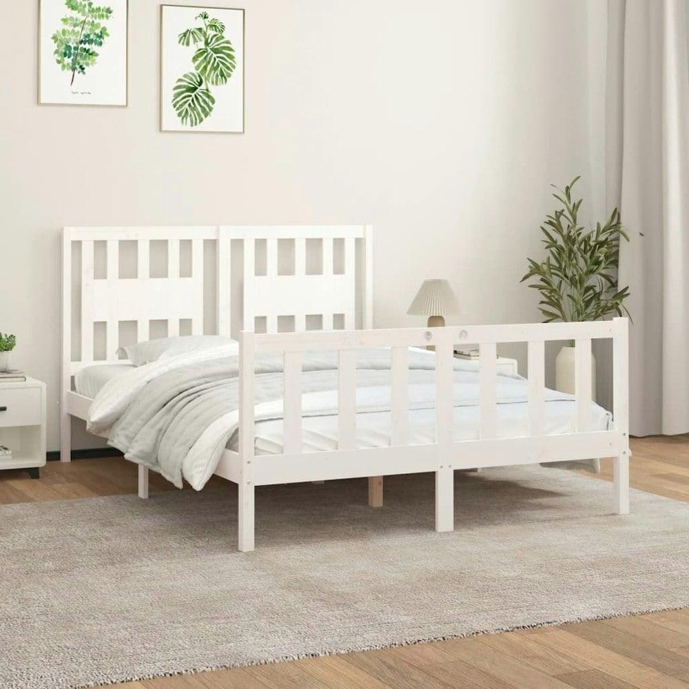 Berkfield Bed Frame with Headboard White Solid Wood Pine 140x200 cm