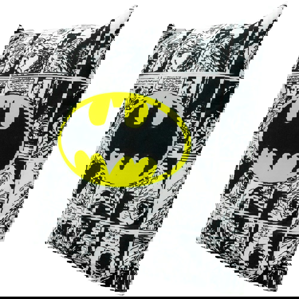 Batman Logo Polyester Comic Cushion - Black/White/Yellow