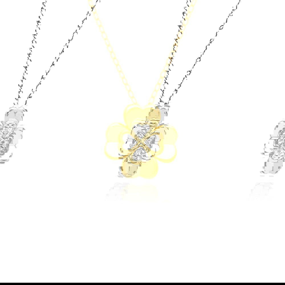 149P1309019 Gardenia Diamond Clover Pendant Necklace in 9ct Yellow Gold Front