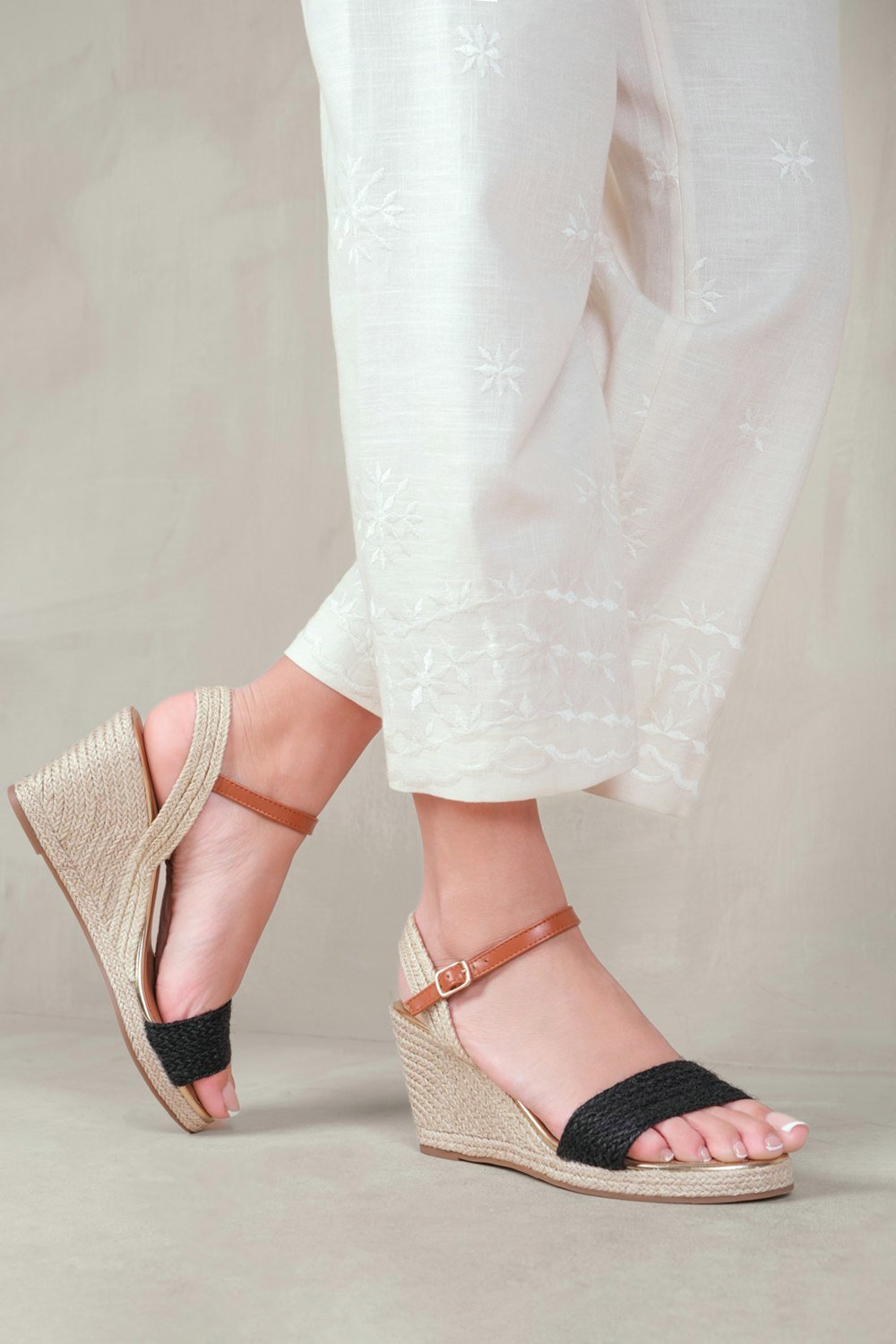 Where's That From Tecy Low Wedge Espadrille Sandals With Open Toe in Black Raffia