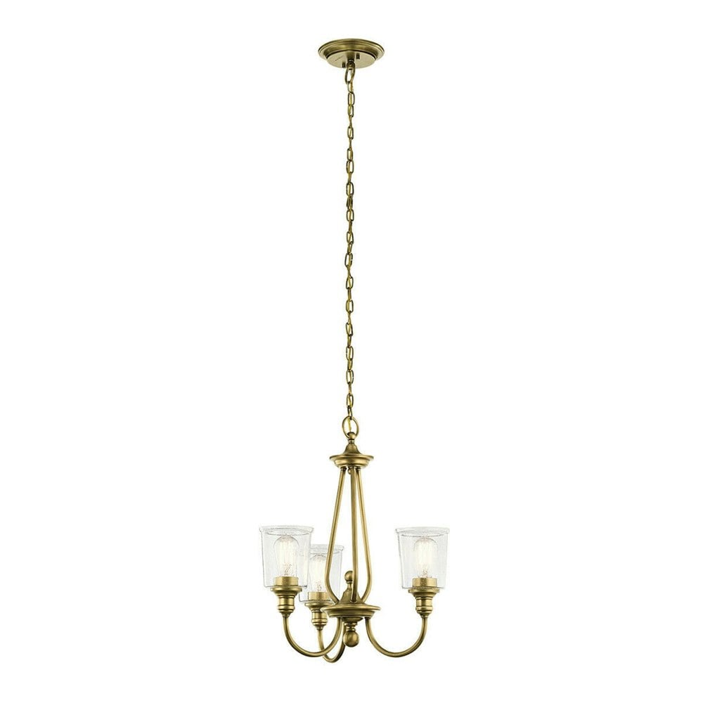 3 Bulb Chandelier Hanging Pendant LIght Natural Brass LED E27 60W Bulb Loops
