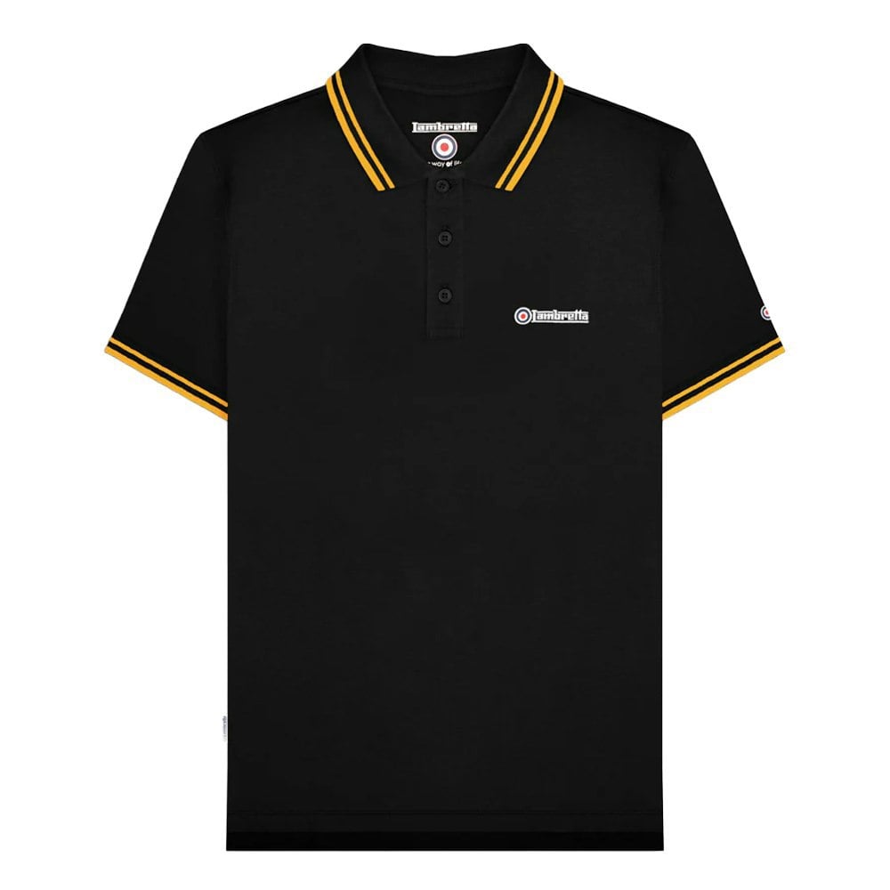 Lambretta Mens SS25 Twin Tip Polo Shirt - Black/Gold