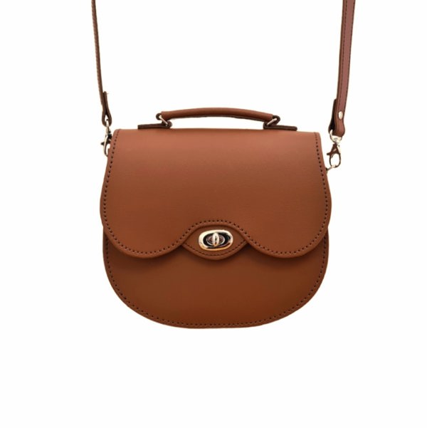 Zatchels Handmade Leather Twist Lock Saddle Bag - Chestnut