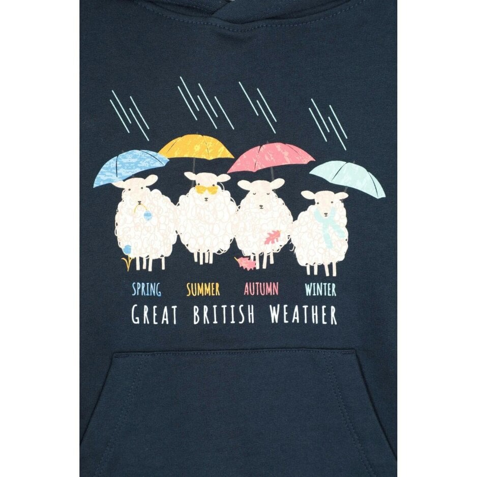 Mountain Warehouse Children´s Great British Weather Graphic Print Cotton Blend Hoodie - Navy