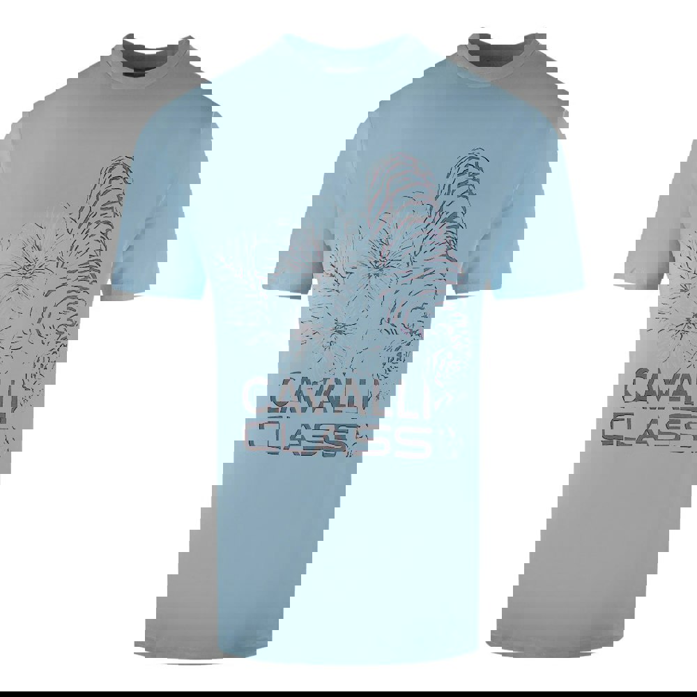 Cavalli Class Floral Tiger Design Light Blue T-Shirt