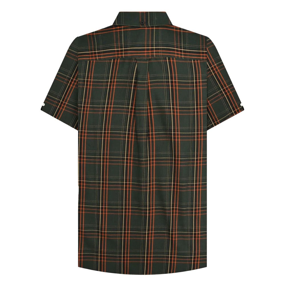 Lambretta Mens SS25 Checked Shirt - Khaki Green/Orange