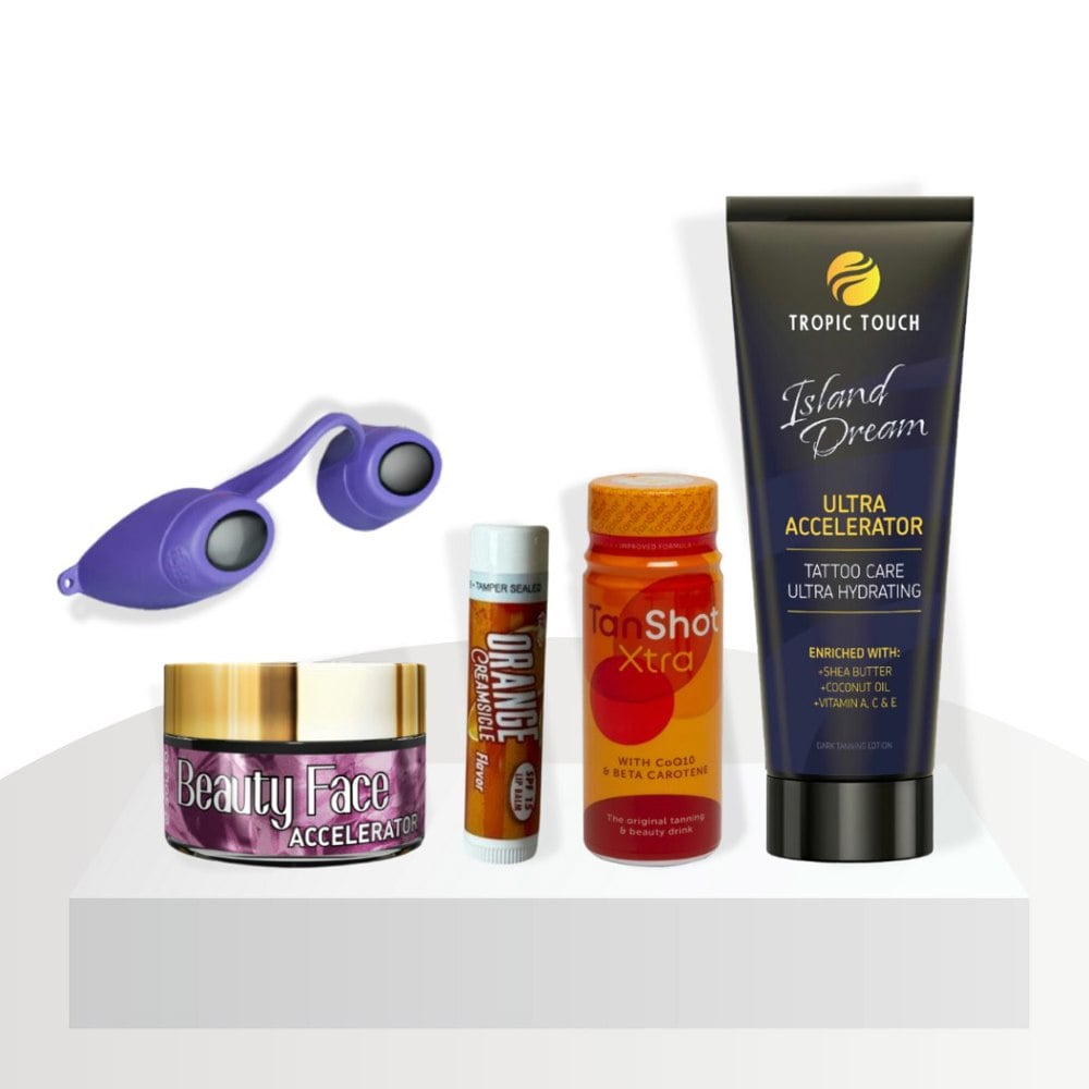 Tan Touch Island Dream Ultra Tanning Kit - Island Dream Ultra Accelerator, Goggles, Lip Balm, Face Pot & Tan Shot Bundle