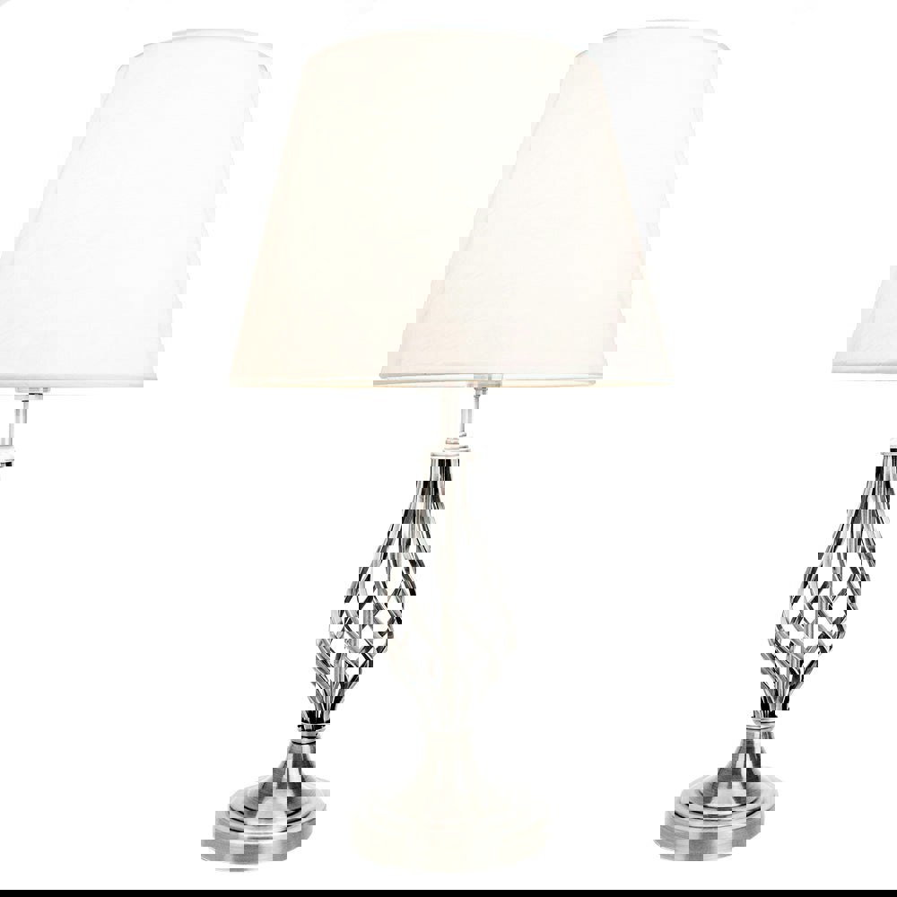 Traditional Satin Nickel Table Lamp with Barley Twist Base and Linen Shade Image 1