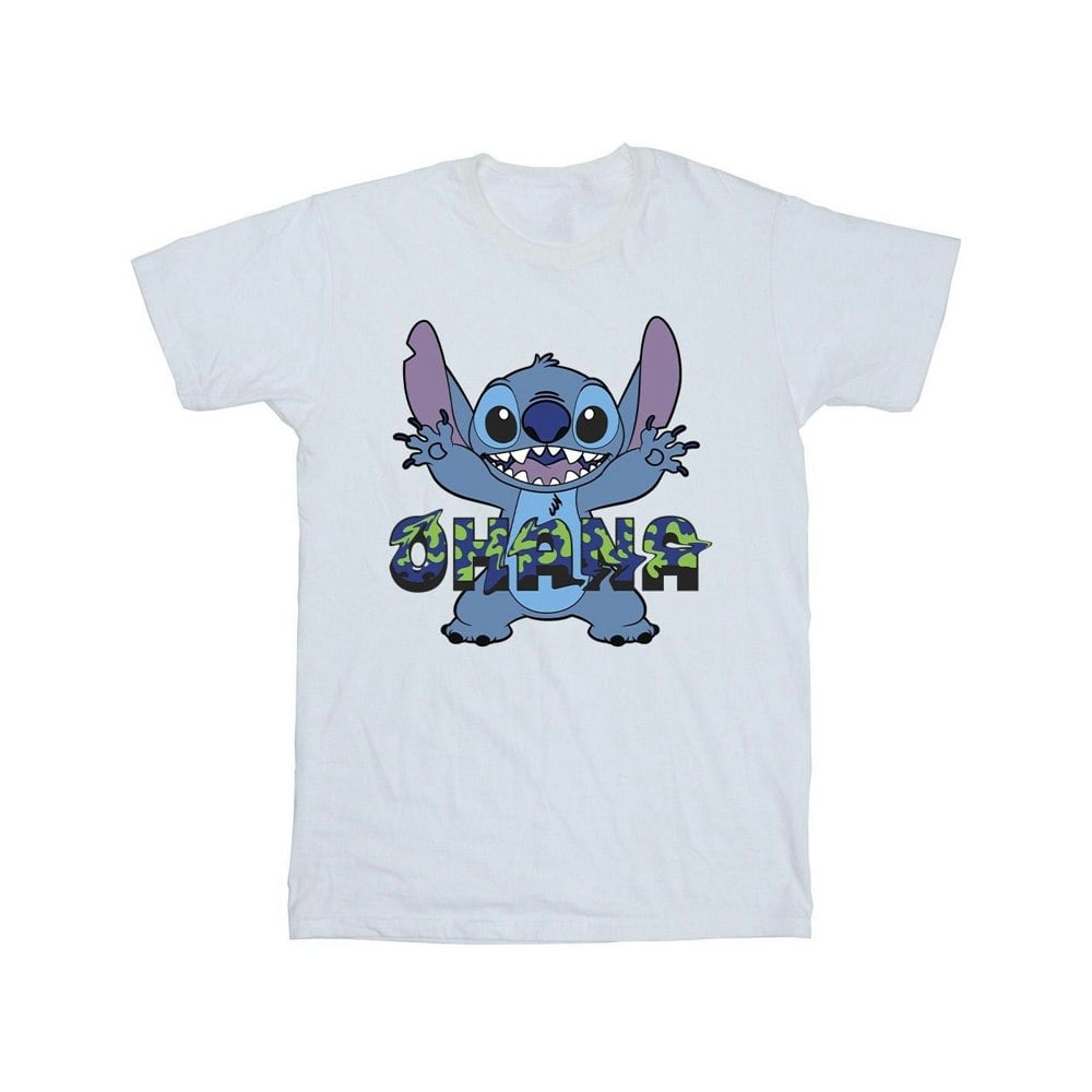 Disney Boys Lilo And Stitch Ohana Blue Glitch T-Shirt - White
