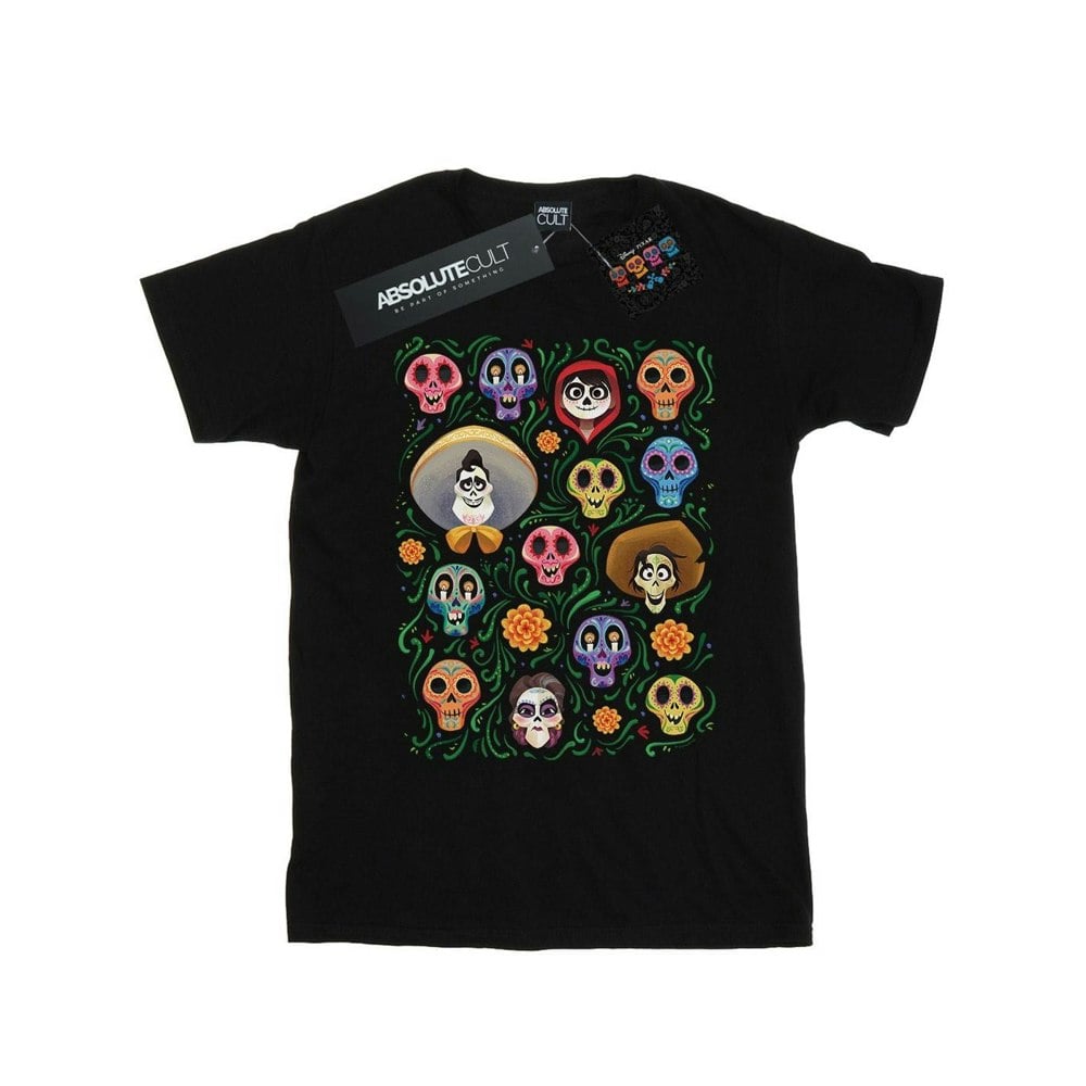 Disney Mens Coco Heads Pattern T-Shirt - Black