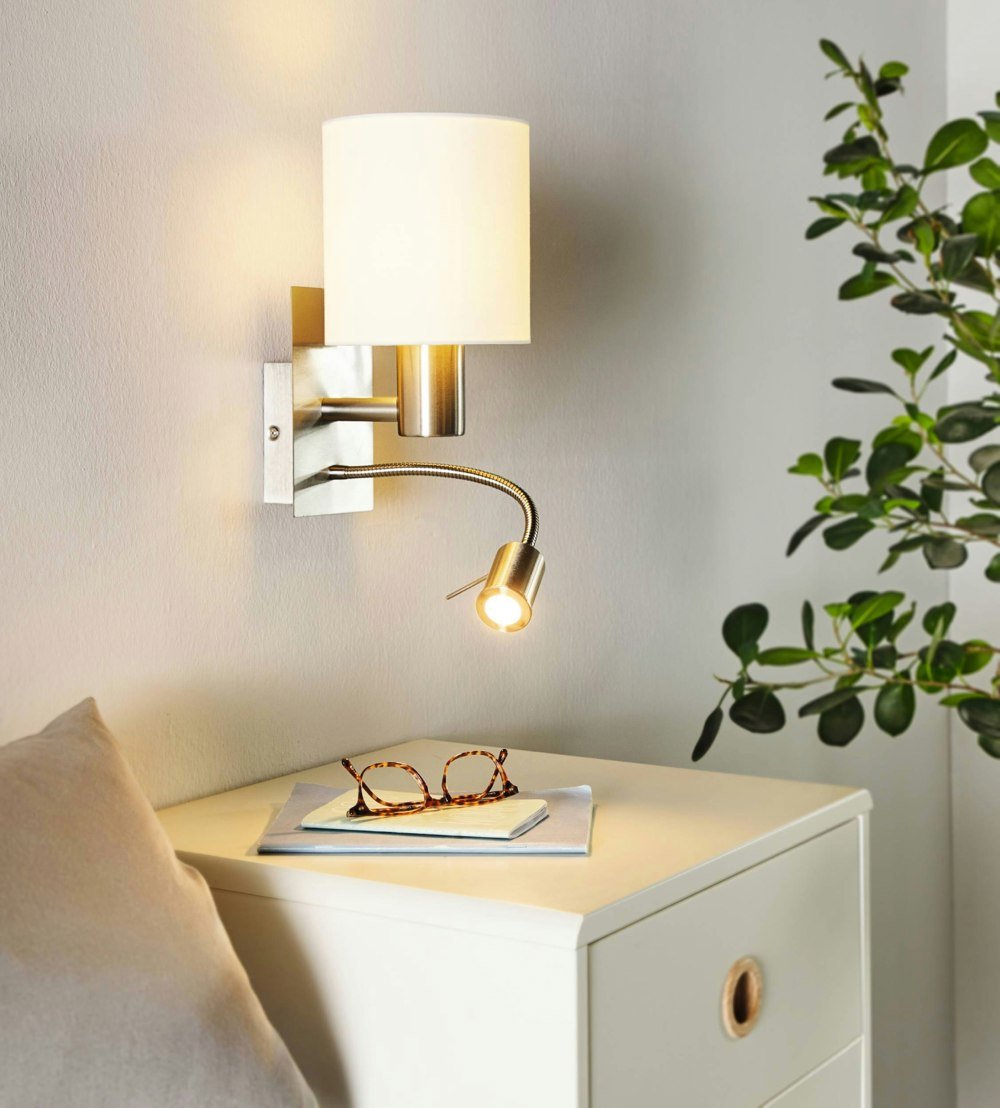 EGLO Pasteri White Fabric LED Wall Lamp With Reading Light