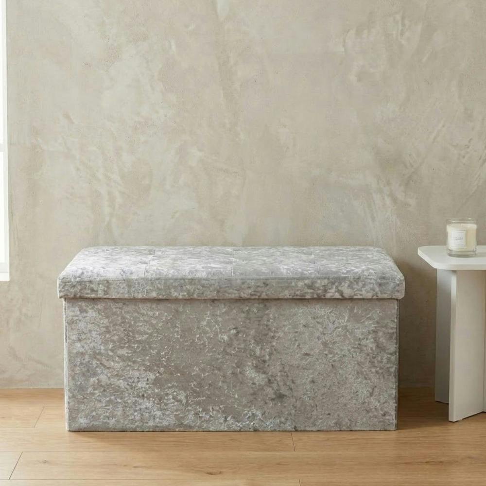 Garden Greatness Crushed Velvet Grey Ottoman Storage