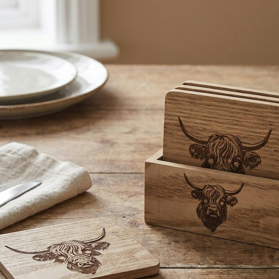 Garden Greatness Highland Cow Printed Coasters Set