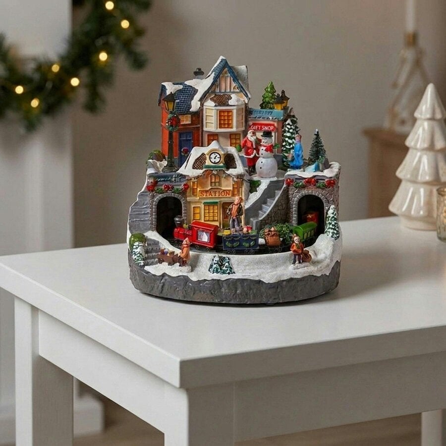 Garden Greatness Animated Christmas Train Station Light Up Snow Scene