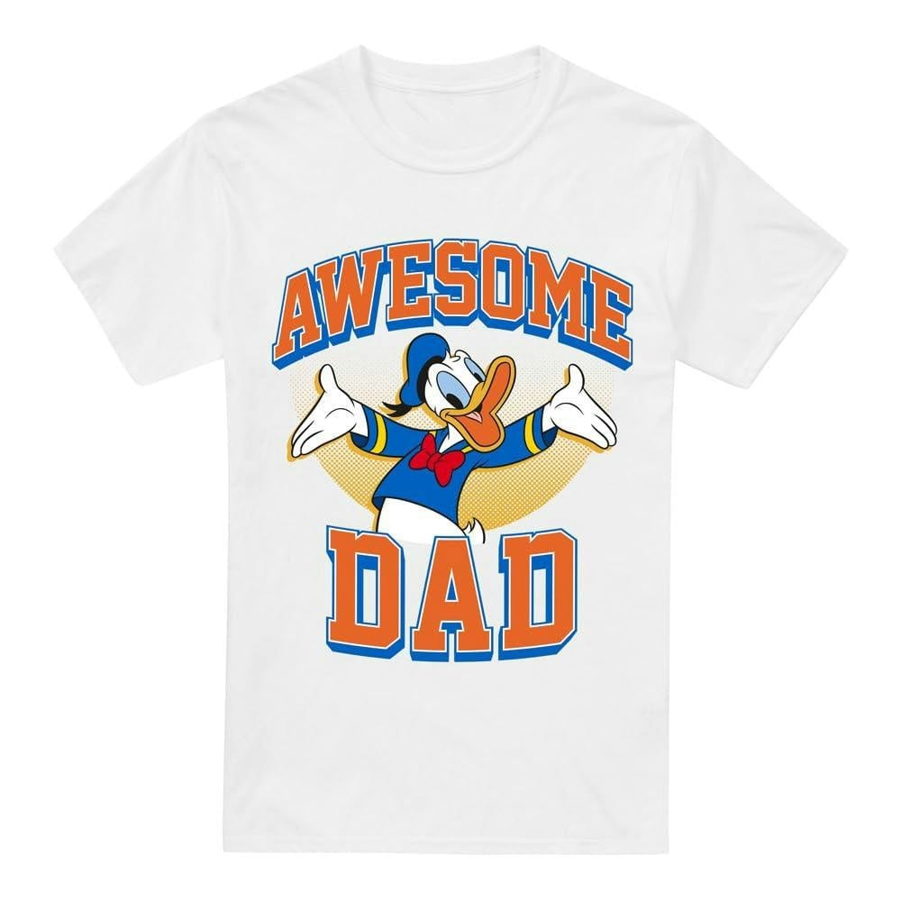 Disney Mens Awesome Dad Donald Duck T-Shirt - White