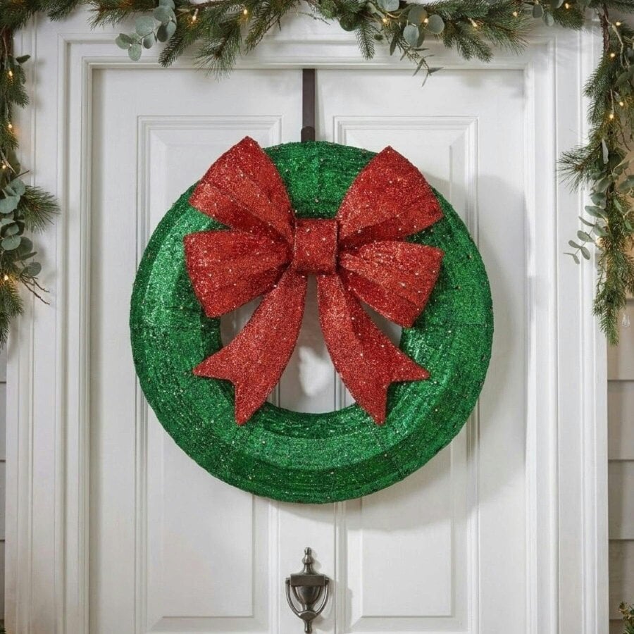 Garden Greatness 36 Inch Light Up Christmas Bow Wreath