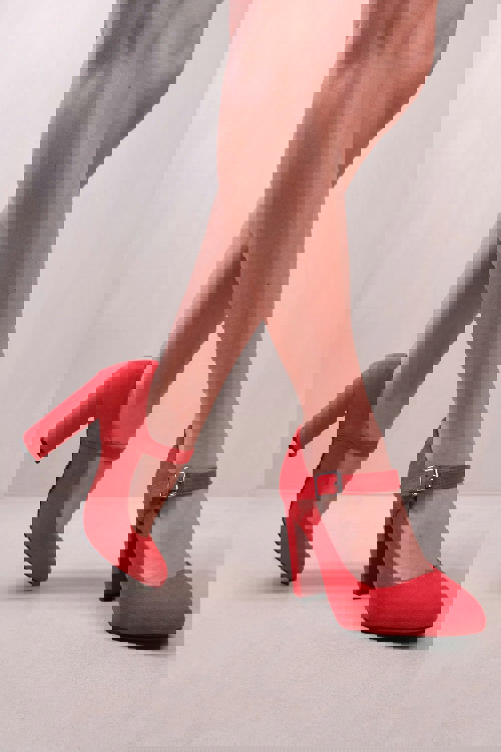 Where's That From Michelle Block High Heel Pump With Front Buckle Strap in Rouge Red Suede