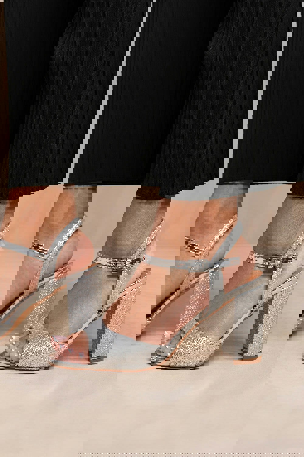 Where's That From Florence Mid High Heels With Ankle Strap in Silver Glitter