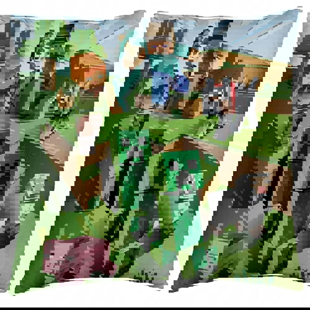 Minecraft Characters Filled Cushion - Green/Blue/Brown