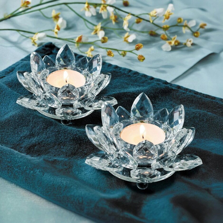 Scotts of Stow Glass Lotus Flower Candle Holder, Set of 2