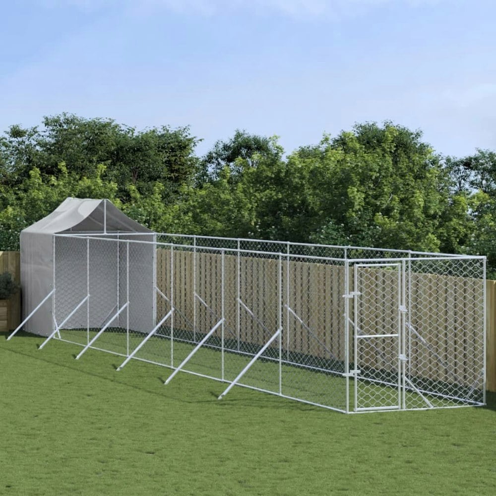 Berkfield Outdoor Dog Kennel with Roof Silver 2x14x2.5 m Galvanised Steel