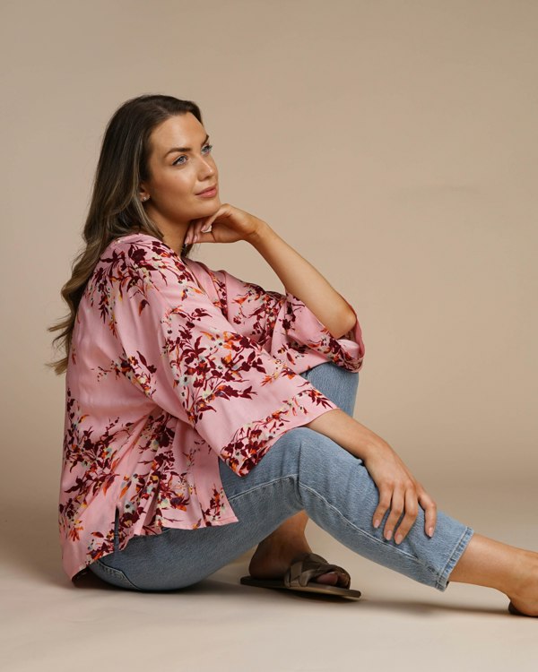 Antonia York Mya Short Kimono Jacket - Pink Floral 