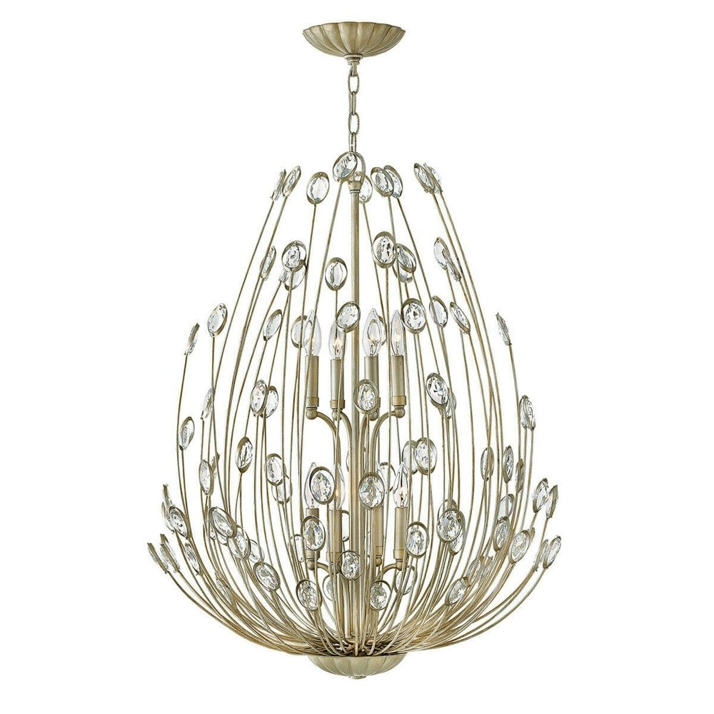8 Bulb Chandelier Hanging Pendant LIght Silver Leaf LED E14 60W Bulb Loops