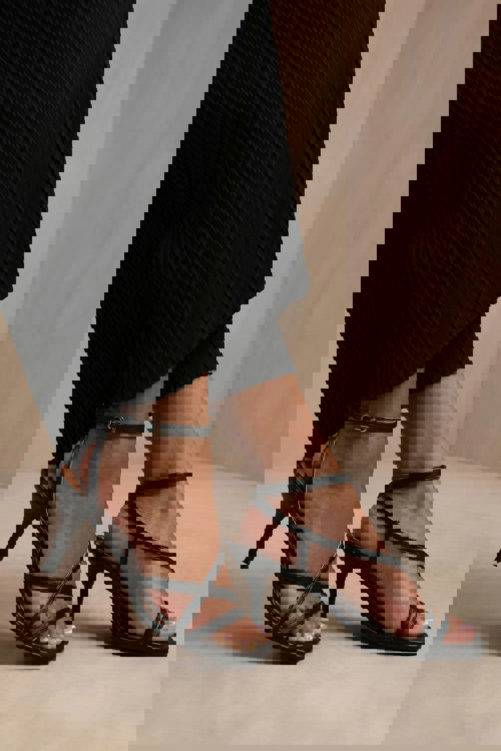 Where's That From Austin Wide Fit Multi Strap Cross Over Mid Heels In Black