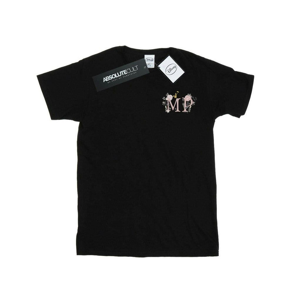 Disney Womens/Ladies Mary Poppins Letter Breast Print Cotton Boyfriend T-Shirt - Black