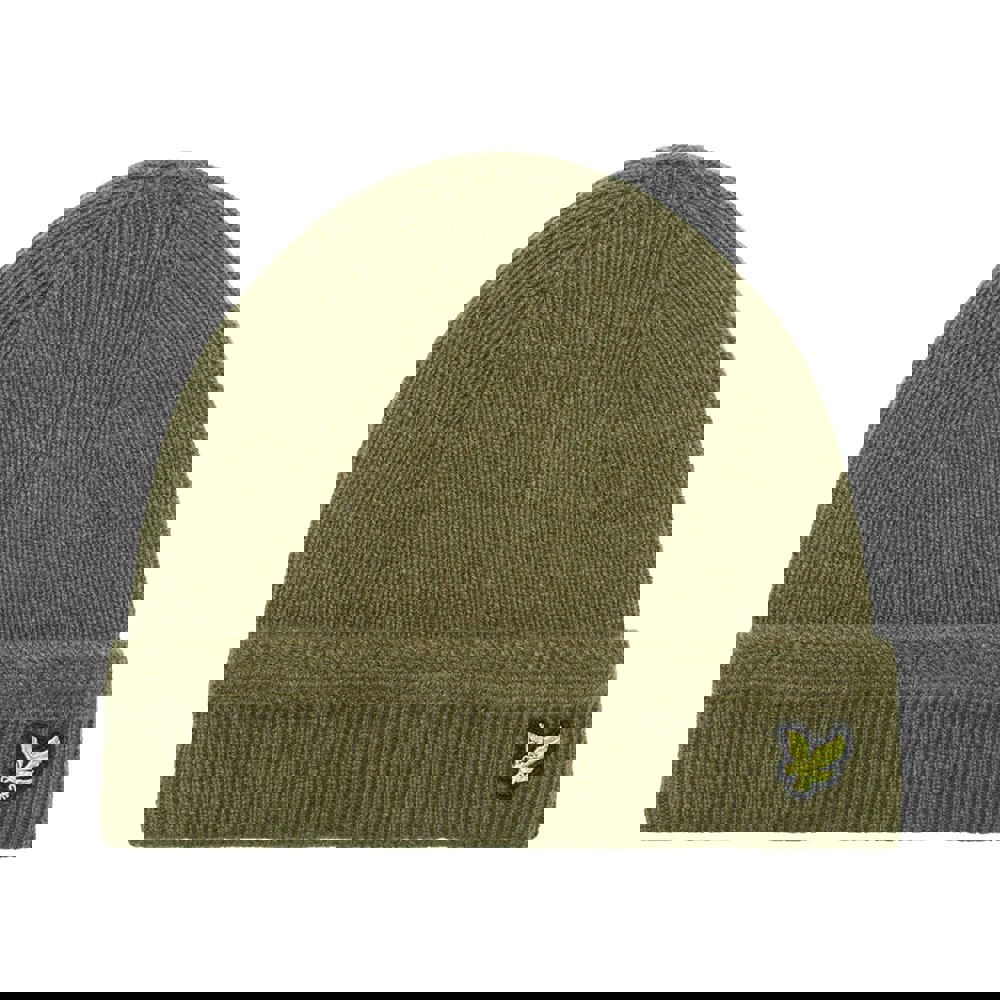 Lyle & Scott Racked Logo Ribbed Beanie - Olive