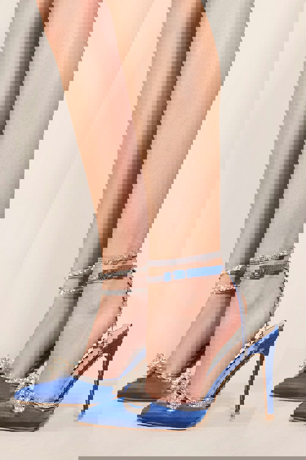 Where's That From Fanen Pointed Toe High Heels With Diamante Bow & Ankle Strap in Royal Blue Silk