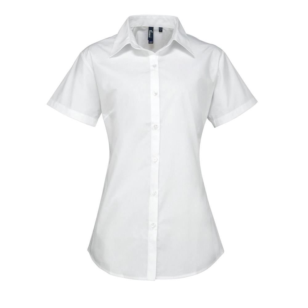 Premier Womens/Ladies Supreme Heavy Poplin Short Sleeve Work Shirt - White - White - 65% Polyester/35% Cotton