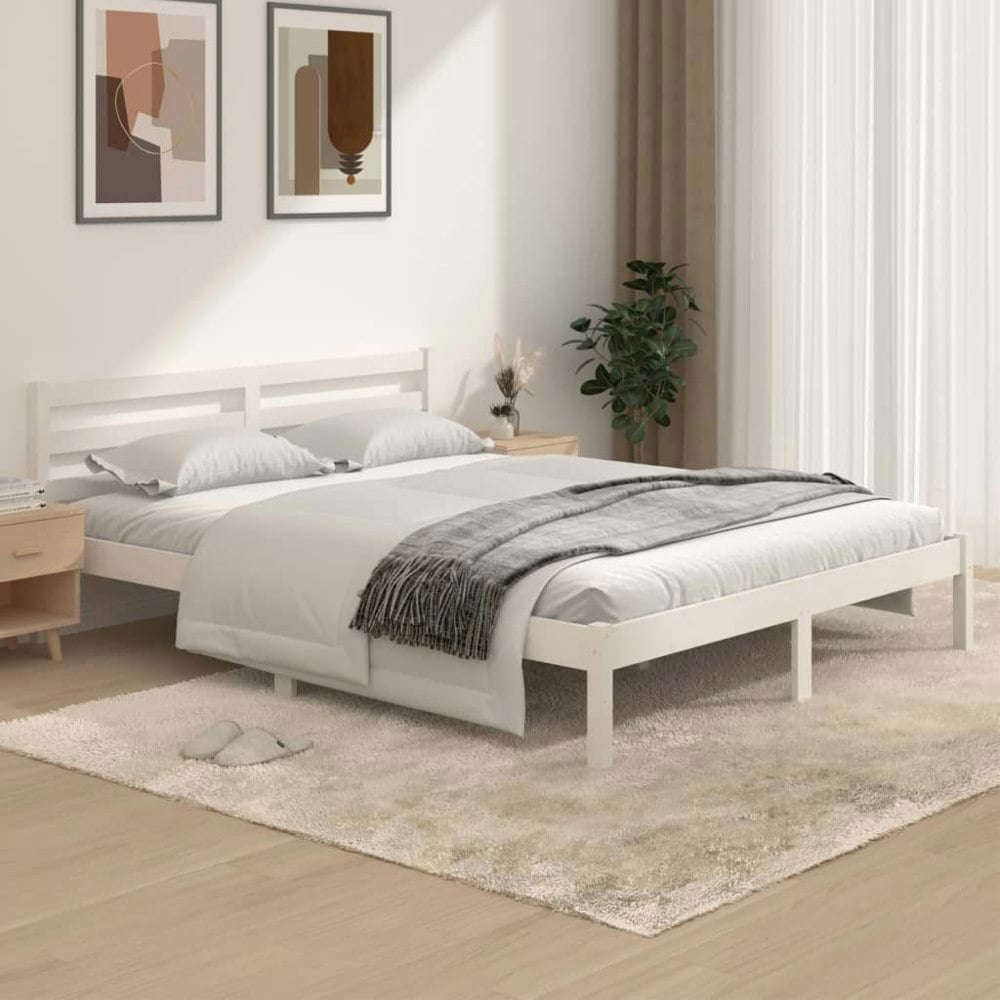 Berkfield Bed Frame Solid Wood Pine 150x200 cm White King Size