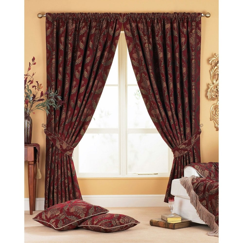 Riva Home Shiraz Pencil Pleat Curtains - Burgundy