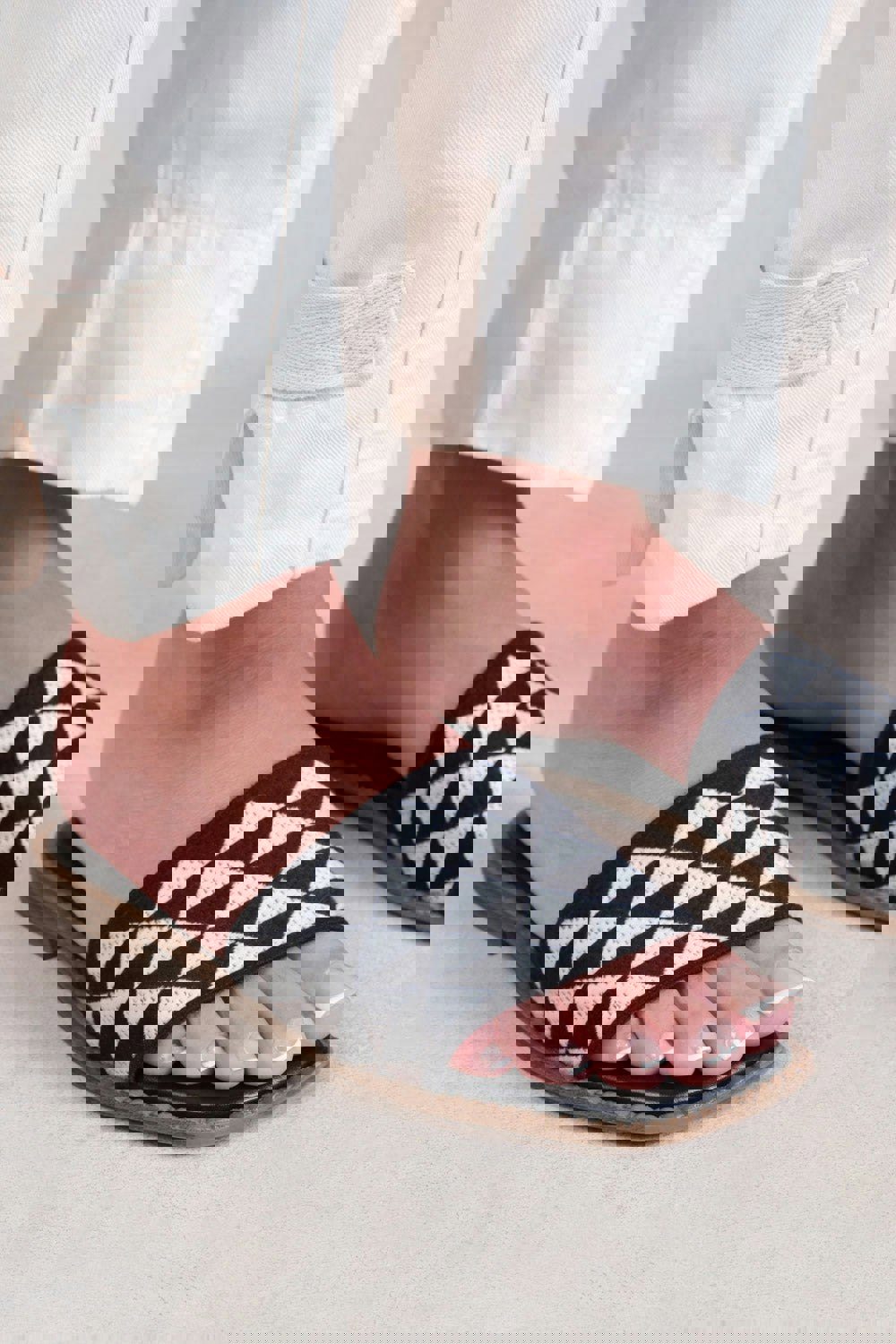 Where's That From Sycamore Flat Sandals With Textured Single Band in Black Faux Leather