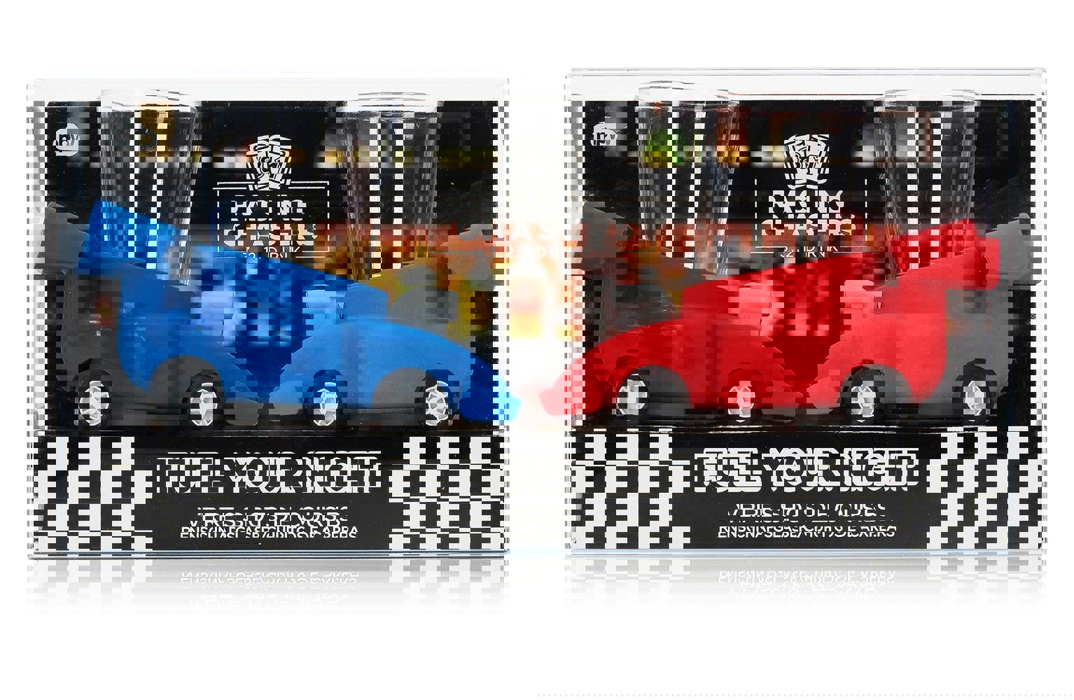 NPW Racing Car Shot Plastic Glasses Set of 2 Red and Blue