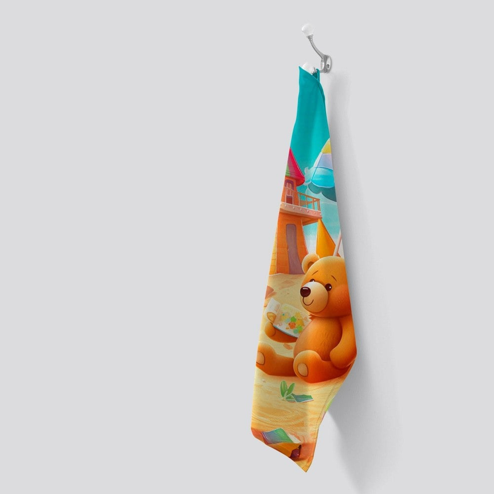 Warren Reed Bear On A Beach Holiday Tea Towel