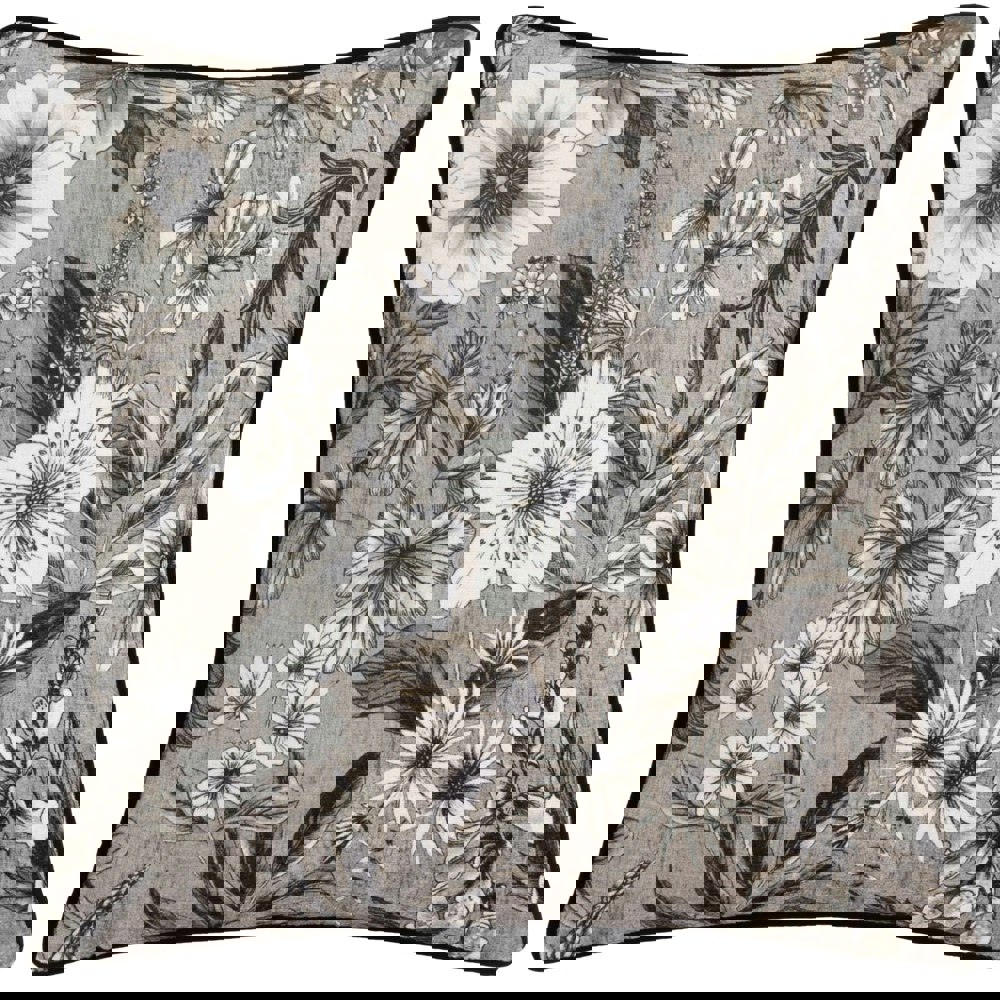 Wylder Harlington Botany Piped Velvet Floral Cushion Cover - Sepia