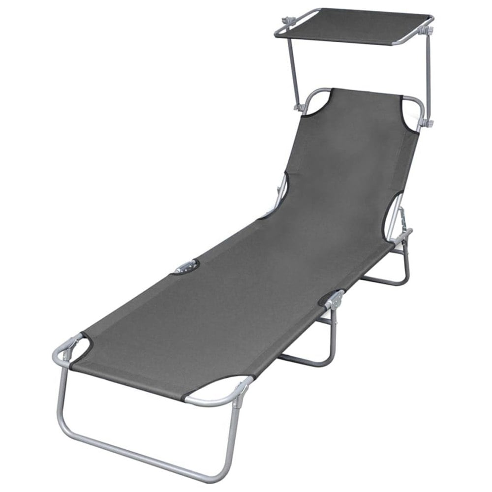Berkfield Folding Sun Lounger with Canopy Steel Grey