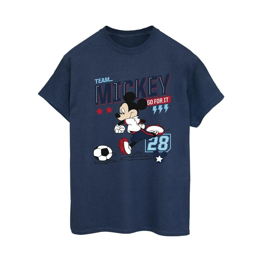 Disney Womens/Ladies Mickey Mouse Team Mickey Football Cotton Boyfriend T-Shirt - Navy Blue